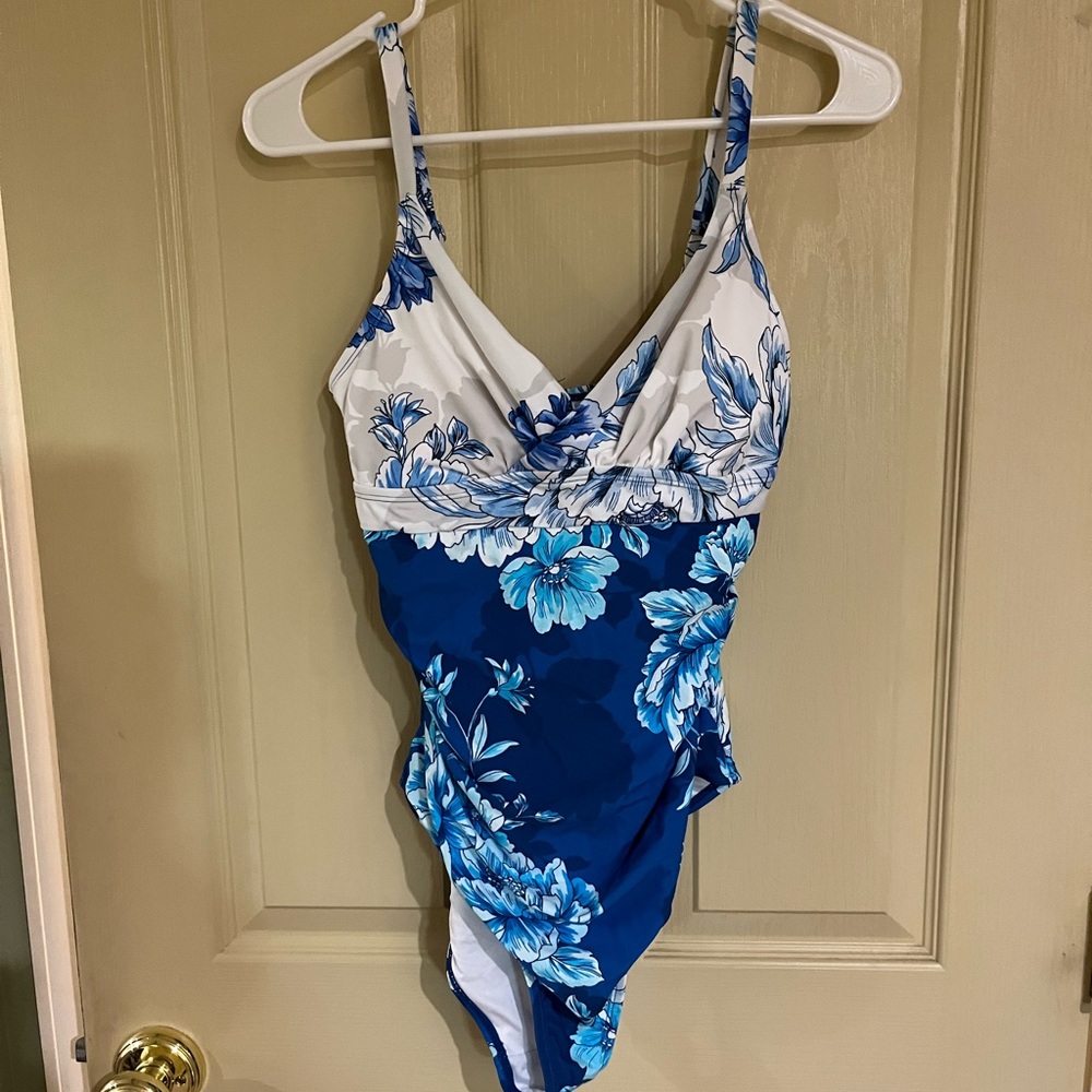Floral Blue and White Swimsuit